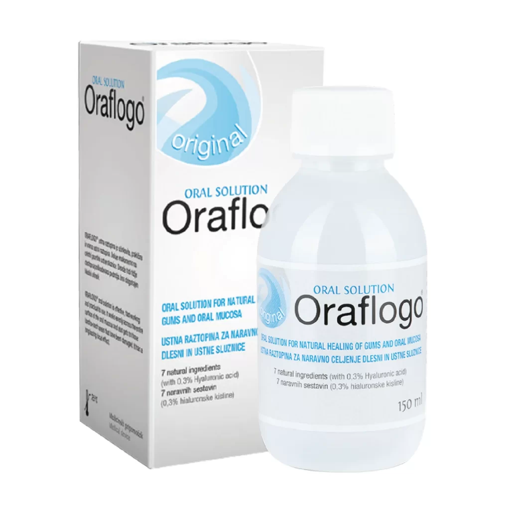 Nước súc miệng Oraflogo có chiết xuất axit hyaluronic hỗ trợ làm dịu niêm mạc bị tổn thương